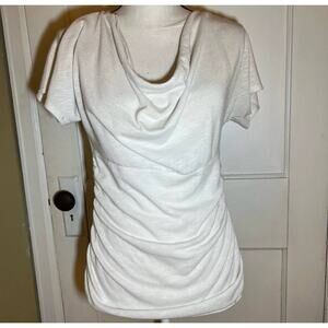By And By White Cowl Neck Ruched Siding Lace Back T-Shirt Blouse Size Large